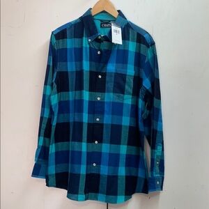 Chaps Blue and Green Plaid Casual Shirt